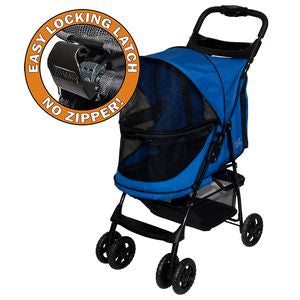 blue dog stroller Pet Gear Happy Trails No Zip Pet Stroller
